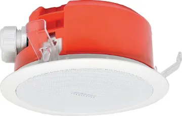 100mm 100V 5W Ceiling EWIS Speaker White Metal Grille Designed to meet AS ISO7240.24:2018. Our first One-Shot speaker with a aluminium grille, this model has been designed for installations requiring a premium finish whilst still meeting the required fire standards. It can also be used for standard 100V PA/BGM installations.