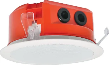 100mm 100V 5W Ceiling EWIS Speaker White Metal Grille Version of C 2260 with rubber grommets instead of cable glands. Designed to meet AS ISO7240.24:2018. A lower profile version of the C 2170. At only 65mm overall height, these models are ideal for low profile ceiling spaces.