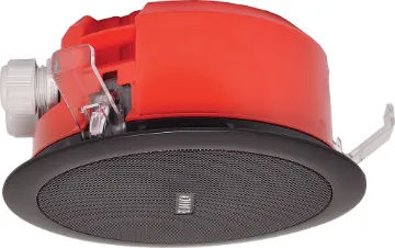 100mm 100V 5W Ceiling EWIS Speaker Black Metal Grille Designed to meet AS ISO7240.24:2018. Our first One-Shot speaker with a aluminium grille, this model has been designed for installations requiring a premium finish whilst still meeting the required fire standards.