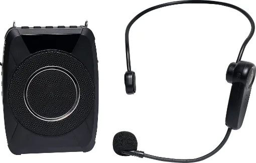 A compact portable PA system with headset, providing a way to increase the volume of your voice when addressing small crowds.