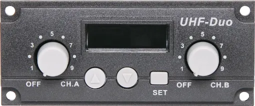 Installation of this 2 channel module adds dual wireless microphone capability to all Okayo models. Maximum of 2 UHF modules per portable PA. 520-544MHz version. 