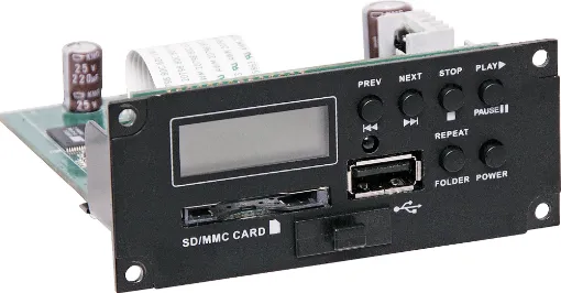 Optional module designed for use with the C 7310 and C 7344C Okayo portable PA systems. Can playback MP3 audio files from USB thumbdrive, or SD card.