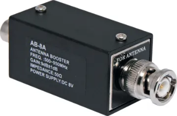 UHF Wireless Mic System Antenna Booster - BNC Suits all Redback UHF systems (except C 8867B, C 8860A). Connects via RG58 or RG213 low loss 50Ω coaxial cable and provides 9dB of gain allowing antennas to be mounted 10-50m from the receiver. Typical applications would be large halls, shopping cen