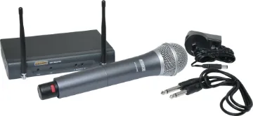 UHF Wireless Microphone System With Handheld Mic 16 Ch The perfect entry level 16 channel UHF wireless microphone system for clubs, restaurants, function centres, wedding ceremonies etc. It produces a clear, crisp vocal reproduction, whilst allowing freedom of movement. Supplied as a complete "ready to go" system with a handheld microphone transmitter.