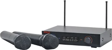 UHF Wireless Microphone System 2 Ch With Two Handheld Mics For systems requiring the freedom of two independent wireless microphones at an economical price. The sturdy 1/2 rack mount cabinet is fitted with 2 channel fixed frequency wireless receiver.