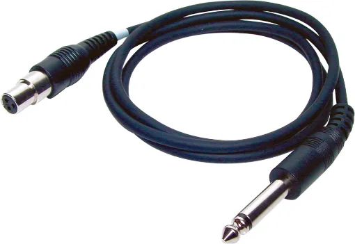 Mini 3pin XLR to Mono 6.35mm Jack Plug suitable for connecting a guitar pickup to a Redback wireless beltpack transmitter.
