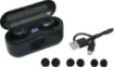 Bluetooth 5.0 offers superior range (up to 10m) & audio quality - plus automatic connection.  Sweat resistant and light weight design makes these buds great for exercise. 3-4hrs of listening time. Includes charging case (provides 2 recharges), replacement earbuds and USB charging cable. 