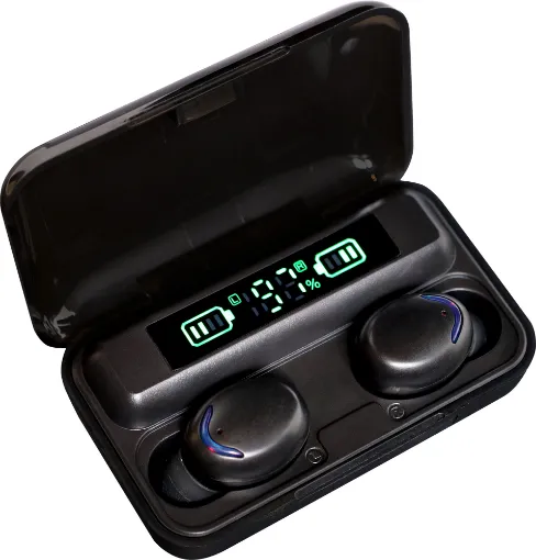 Keep your earbuds charged on the go with the new Bluetooth® 5.0 True Wireless Earbuds. The case features an in-built powerbank to replenish the charge on the earbuds when you're away from power. 