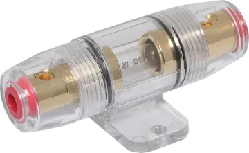 5AG In Line Automotive Fuse Holder This gold plated fuse holder will accept either 4 or 8 gauge cable. Also includes a mounting base for easy installation. Accepts 5AG fuses suitable for car sound systems.