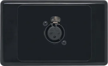 Black 3 pin XLR Horizontal Microphone Wallplate 3pin XLR microphone connector mounted horizontally on a HPM wall plate. "One-Shot" version with screw terminal connections for quick and easy connection on site.