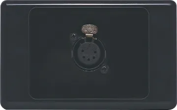 Black 5 pin XLR Horizontal Microphone Wallplate 5pin XLR microphone connector mounted horizontally on a HPM wall plate. "One-Shot" version with screw terminal connections for quick and easy connection on site.