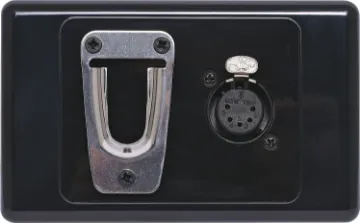5 Pin XLR Black Wallplate With Microphone Clip This 5 Pin XLR wall plate is fitted with a clip for holding supermarket style microphones (C0325 & C0326).