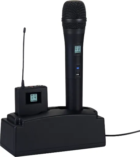 A dual charging dock suitable for use with CL8892D and CL8893D USB C rechargeable microphone transmitters.
