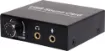 A compact USB sound card with mic and headphone connections. Level controls for volume and bass adjustment are provided. 