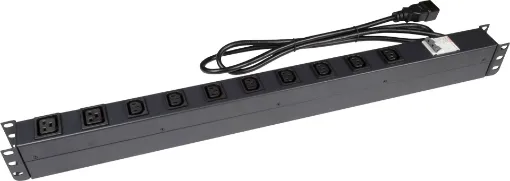 10 Outlet Vertical Power Rail (10A IEC C20) with 6KA C-Curve Circuit Breaker. Integrated 2m power cord (10A IEC C20) 0RU. Colour Black.