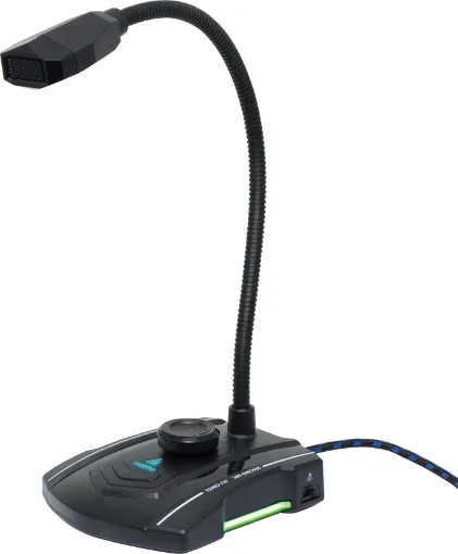 This omnidirectional microphone provides quality audio for gaming streams, YouTube recording and video calls. It features an adjustable gooseneck in a paging console style desktop case. 