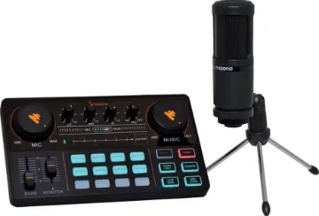 Maono Caster Lite Podcasting Console & Microphone The Caster Lite package is a podcast production studio designed to work with smartphones, tablets and computers. It is plug-and-play on iOS, Android, Windows and MacOS with no additional drivers required.
