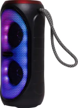 10W RGB LED Portable Bluetooth Speaker & Radio This True Wireless Stereo (TWS) equipped bluetooth speaker provides tunes where ever you travel. It features dual 2” full range drivers and bottom mount bass driver for a full rich sound. FM tuner inbuilt.