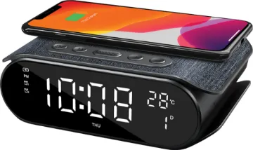 Wireless QI Charging Radio Alarm Clock A stylish bedside or desktop radio alarm clock with in-built 15W wireless charging for your phone.