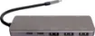 A compact hub providing connection for an external monitor via HDMI up to 4K @ 30Hz. Connects to USB type C devices and provides connection for external peripherals via 3 x USB 3.0 ports, 2 x Type-C ports, SD card slot, Micro SD card slot and external monitor connection via HDMI. 