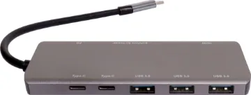 USB 3.1 Type C 9 in 1 Multi Hub A compact hub providing connection for an external monitor via HDMI up to 4K @ 30Hz. Connects to USB type C devices and provides connection for external peripherals via 3 x USB 3.0 ports, 2 x Type-C ports, SD card slot, Micro SD card slot and external monitor connection via HDMI.