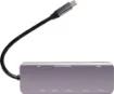 A compact hub providing connection for an external monitor via HDMI up to 4K @ 30Hz. Connects to USB type C devices and provides connection for external peripherals via 3 x USB 3.0 ports, 2 x Type-C ports, SD card slot, Micro SD card slot and external monitor connection via HDMI. 