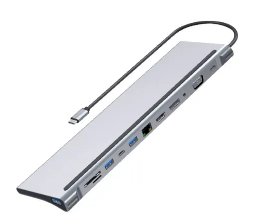 This 13 in 1 docking station is a must have accessory for USB C type equipped laptops. A must have for anyone using their work laptop with a monitor at home or for families with a single desk for multiple laptops. 