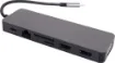 This handy hub features USB C connection to your laptop and provides 4 x USB 3.0 type A ports, USB C port, 2 x HDMI ports, SD/microSD card slot, 3.5mm headphone out, wired gigabit ethernet interface and VGA connection.