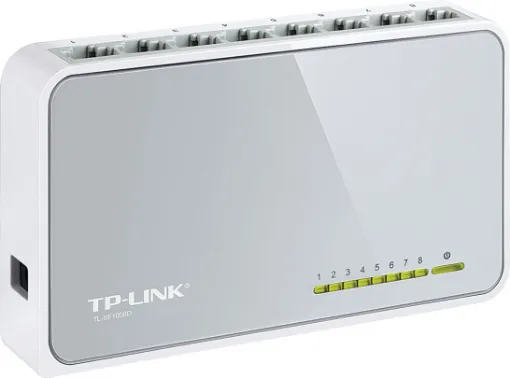 TL-SF1008D 8-port 10/100Mbps Fast Ethernet Switch provides 8 10/100Mbps Auto-Negotiation RJ45 ports. All ports support Auto MDI/MDIX function, eliminating the need for crossover cables or Uplink ports. The Switch is Plug-and-Play and each port can be used