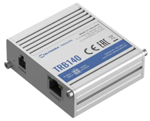 TRB140 is an ultra-small, lightweight, and energy-efficient industrial gateway equipped with mission-critical LTE Cat 4 capabilities, Gigabit Ethernet interface, digital Inputs/Outputs, and micro-USB port.  Because of its compact design, this product is perfect for projects and applications where a sole gadget requires reliable internet connectivit