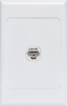 Single RJ45 Cat6A Keystone Wallplate Keystone wallplates, ideal for telephone and computer use. Wall plates include connectors. 
Size: 70W x 115H.