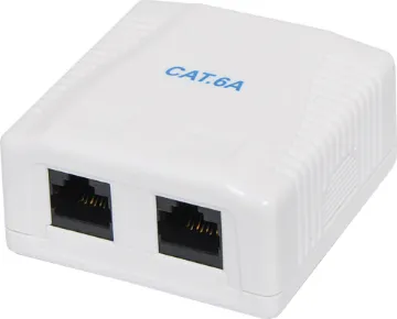 Dual Keystone Surface Mount Wall Box RJ45 Cat6a Supplied complete with connectors. Dual Cat 6a sockets are ACMA approved.