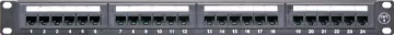 24 Port 1RU Enhanced Cat6 Patch Panel This 1RU panel is fitted with 24 RJ45 Keystone jack ports and features numbered outlets for easy identification. Black finish.  Includes rear cable support bar.