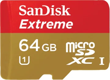 Extreme Micro SDHC Card 64GB Get extreme speed and performance with the SanDisk Extreme microSDHC or microSDXC UHS-I Memory Card. The perfect companion for your smartphone, tablet, or camera, this memory card delivers Full HD video (1080p) recording and playback, and quicker data transfer. Includes SD adaptor. 30mb/s