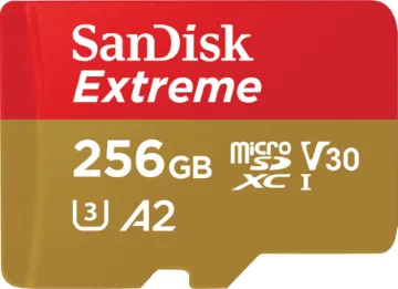 Extreme Micro SDHC Card 256GB Get extreme speed and performance with the SanDisk Extreme microSDHC or microSDXC UHS-I Memory Card. The perfect companion for your smartphone, tablet, or camera, this memory card delivers Full HD video (1080p) recording and playback, and quicker data transfer. Includes SD adaptor.