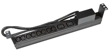 10 Outlet Horizontal IEC C20 Input PDU 10 Outlet Horizontal Power Rail (8x 10A IEC C13 & 2x 16A IEC C19) with 6KA C-Curve Circuit Breaker. Integrated 2m power cord (16A IEC C20) 1RU. Colour Black.