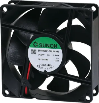 80mm 24VDC Sleeve Bearing Cooling Fan Sunon EF80252S1-1000U-A99. A 24V DC 80mm Sunon Sleeve Bearing Cooling Fan with thermoplastic frame.
