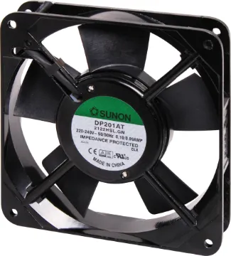 120mm 240VAC Sleeve Bearing Slimline Cooling Fan Sunon DP201AT-2122HSL.GN. A 240V AC 120mm Sunon Sleeve Bearing Cooling Fan with diecast aluminium frame.