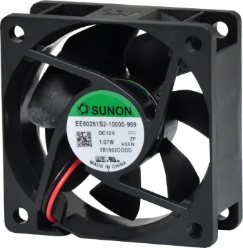 60mm 12VDC Sleeve Bearing Cooling Fan Sunon EE60251S2-000U-999. A 12V DC 60mm Sunon Sleeve Bearing Cooling Fan with thermoplastic frame.