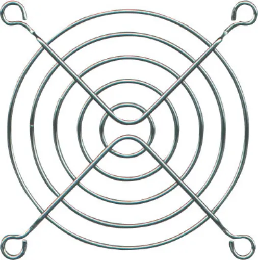 Robust metal grill designed to prevent accidental contact with rotating fan blades. Simply fixes to the chassis via the fan mounting bolts.