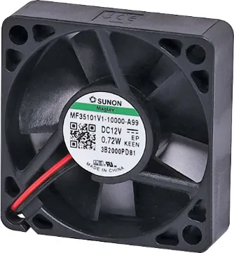 35mm 12VDC Maglev Bearing Cooling Fan Sunon MF35101V1-1000U-A99. A 12V DC 35mm Sunon Maglev/Vapo Bearing Cooling Fan with thermoplastic frame.