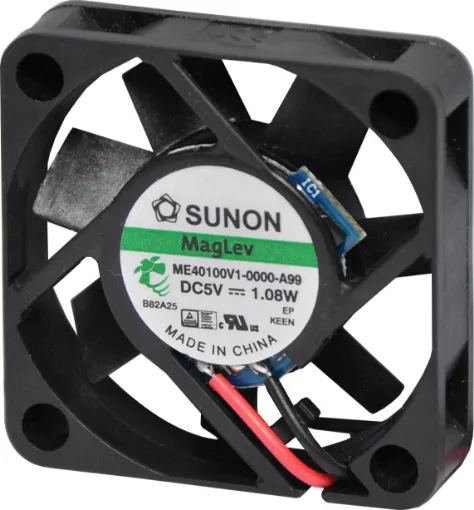 Sunon MF40100V1-1000U-A99. A 5V DC 40mm Sunon Maglev/Vapo Bearing Cooling Fan with thermoplastic frame. 