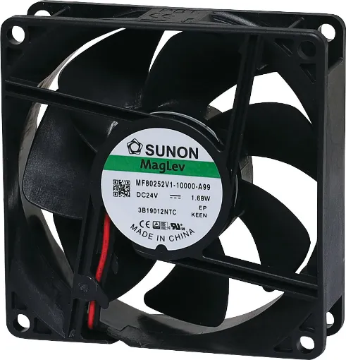 Sunon MF80252V1-1000U-A99. A 24V DC 80mm Sunon Maglev/Vapo Bearing Cooling Fan with thermoplastic frame. 
