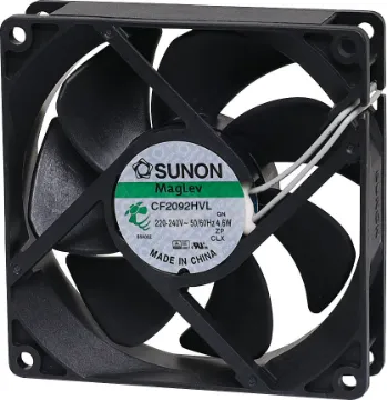 92mm 240VAC Maglev Bearing Cooling Fan Sunon CF2092HVL-1000U-999. A 240V AC 92mm Sunon Maglev/Vapo Bearing Cooling Fan with thermoplastic frame.