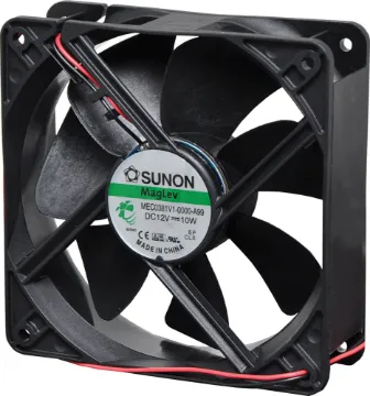 120mm 12VDC Maglev Bearing Cooling Fan Sunon MEC0381V1-000U-A99. A 12V DC 120mm Sunon Maglev/Vapo Bearing Cooling Fan with thermoplastic frame.