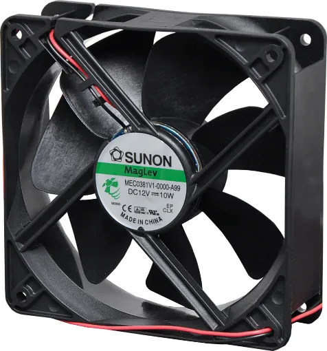 Sunon MEC0381V1-000U-A99. A 12V DC 120mm Sunon Maglev/Vapo Bearing Cooling Fan with thermoplastic frame.