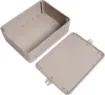 This range of low cost 
ABS enclosures include mounting ears for surface mounting. In addition, they include a shallow recess on the base and lid to house a membrane or lexan panel. Moulded mounting posts are included in both the base and lid for securin