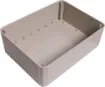 This range of low cost 
ABS enclosures include mounting ears for surface mounting. In addition, they include a shallow recess on the base and lid to house a membrane or lexan panel. Moulded mounting posts are included in both the base and lid for securin