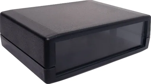 A mini instrument case (105W x 80D x 33Hmm) constructed from translucent black ABS plastic. 4 piece tongue and groove construction. Enclosure panels are easily customisable for your project. 