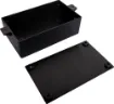 Compact plastic housing with mounting flanges.